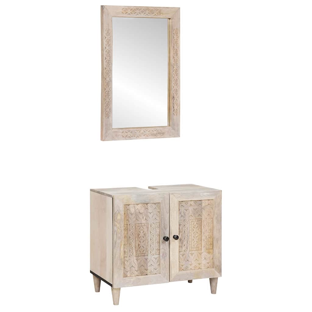 Badezimmermöbel Set 2 pcs Weiß 62 x 33 x 58 cm Massivholz Mango