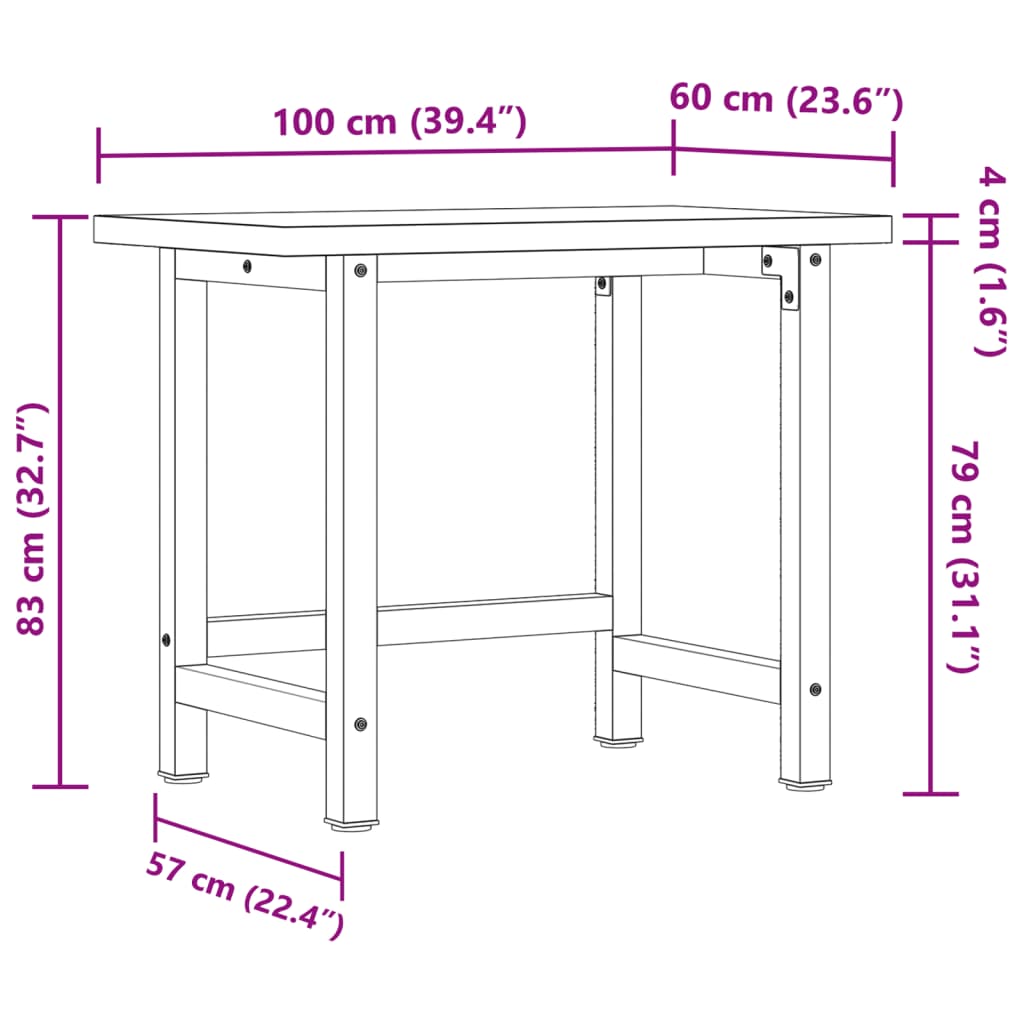 Werkbank 100x60x83 cm Massivholz Akazie Rechteckig
