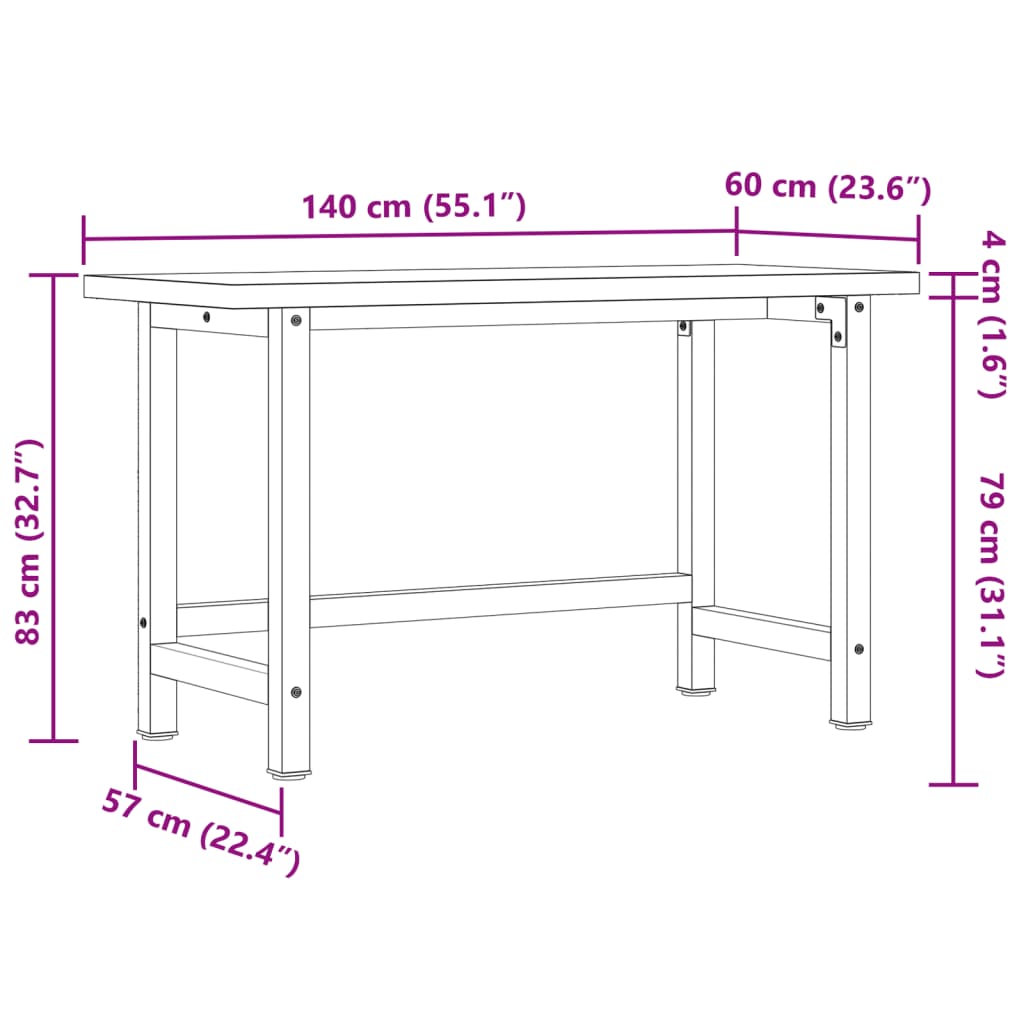 Werkbank 140x60x83 cm Massivholz Akazie Rechteckig