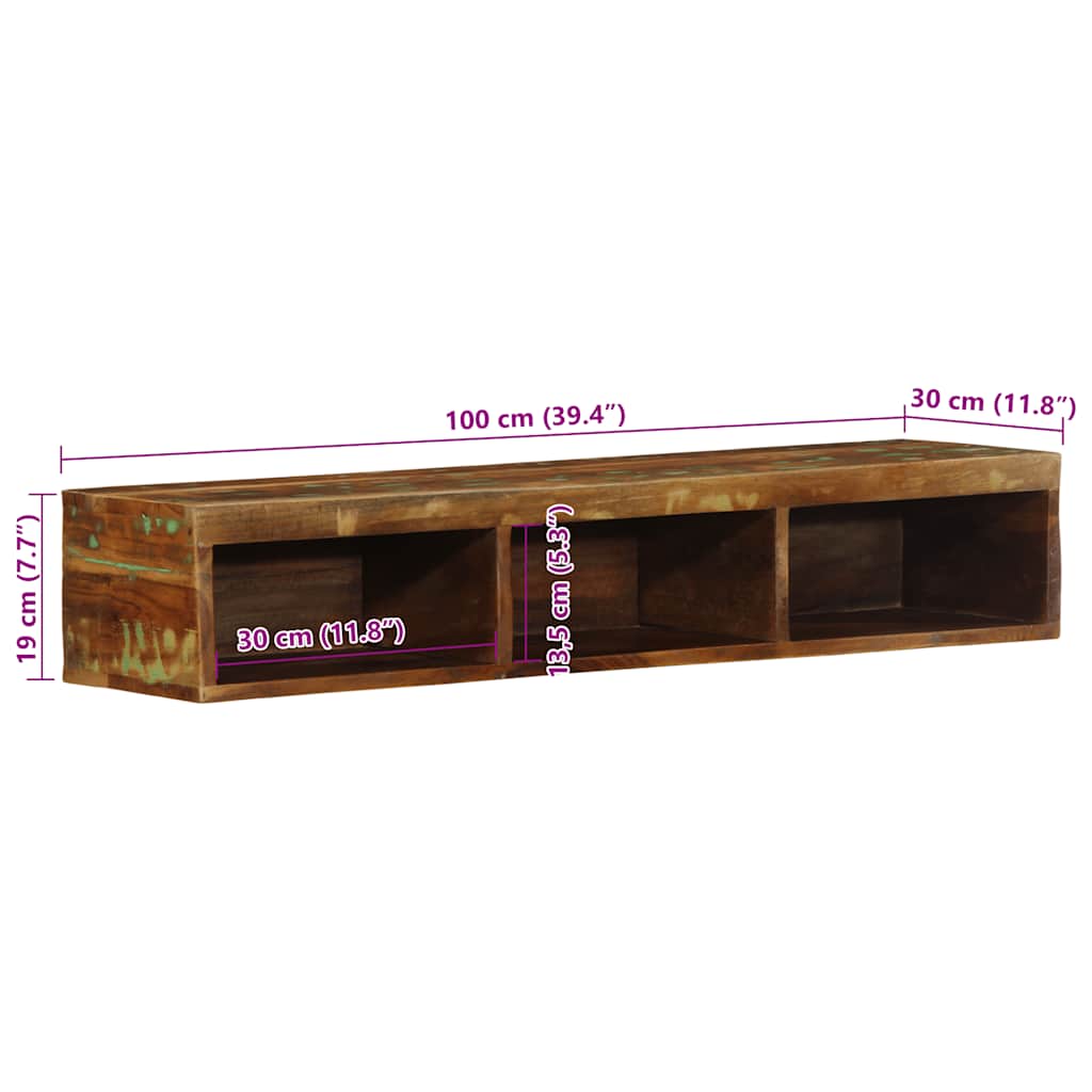 TV-vægskab 100x30x19 cm massivt genbrugstræ