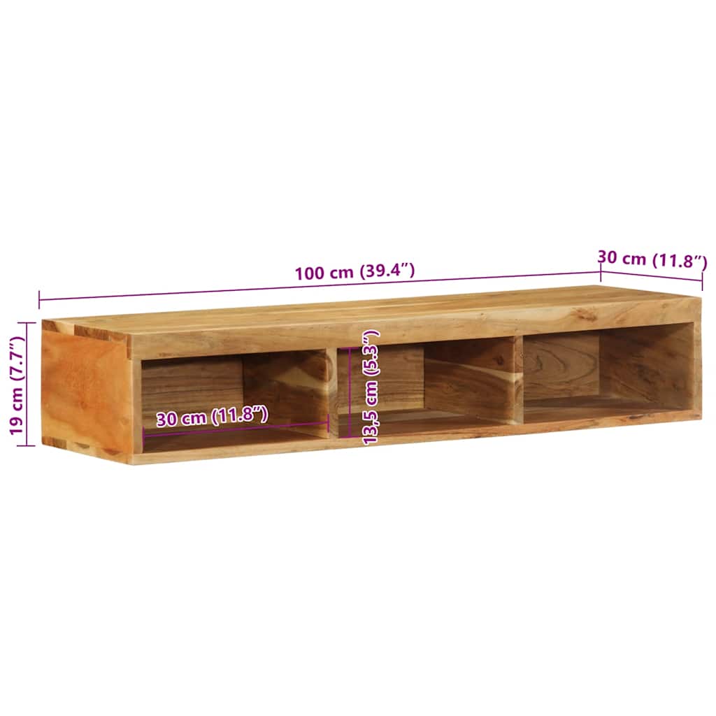 TV vægskab 100x30x19 cm massivt akacietræ