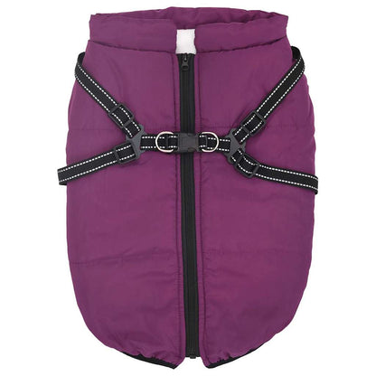 Hundemantel mit Geschirr Wasserdicht Reflektierend Lila L48