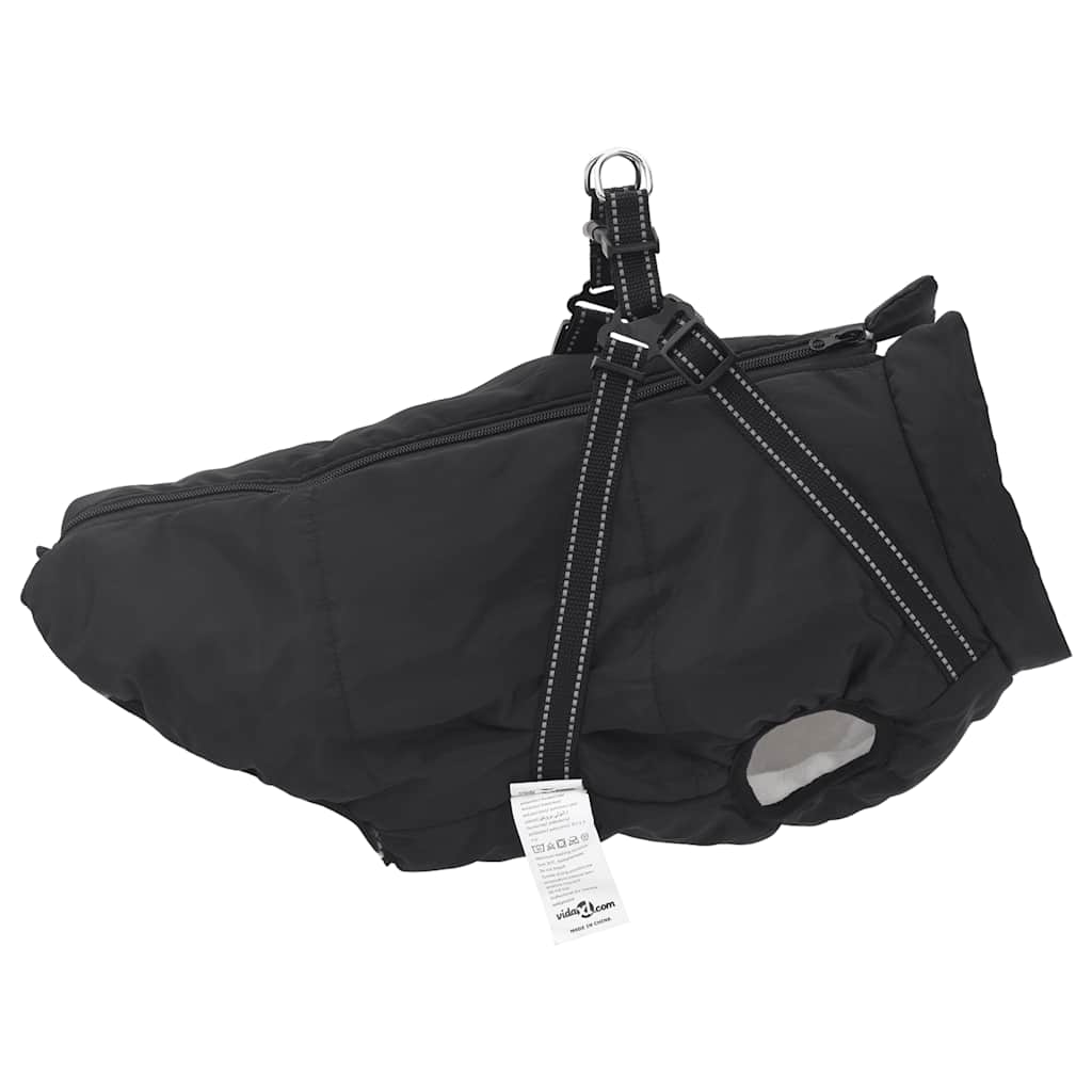 Hundemantel mit Geschirr Wasserdicht Reflektierend Schwarz L48