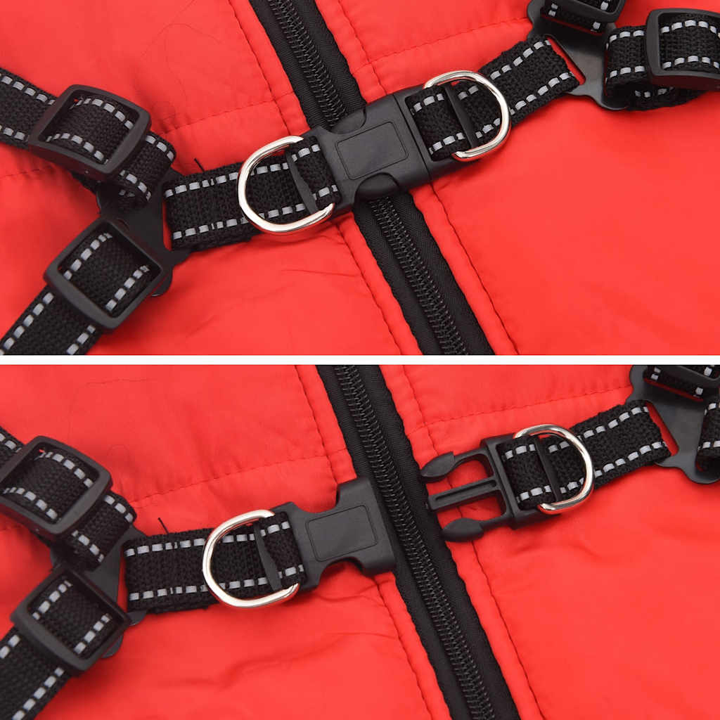 Hundemantel mit Geschirr Wasserdicht Reflektierend Rot L44