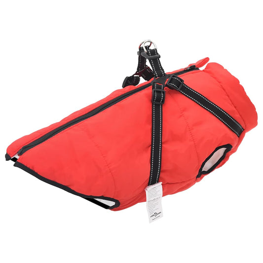 Hundemantel mit Geschirr Wasserdicht Reflektierend Rot L48