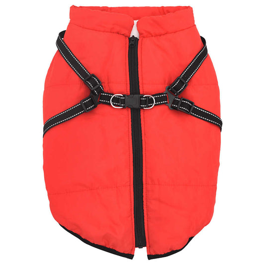 Hundemantel mit Geschirr Wasserdicht Reflektierend Rot L48
