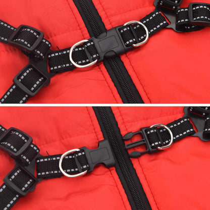 Hundemantel mit Geschirr Wasserdicht Reflektierend Rot L48