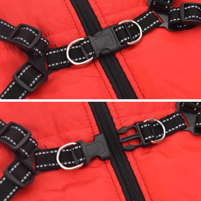 Hundemantel mit Geschirr Wasserdicht Reflektierend Rot L52