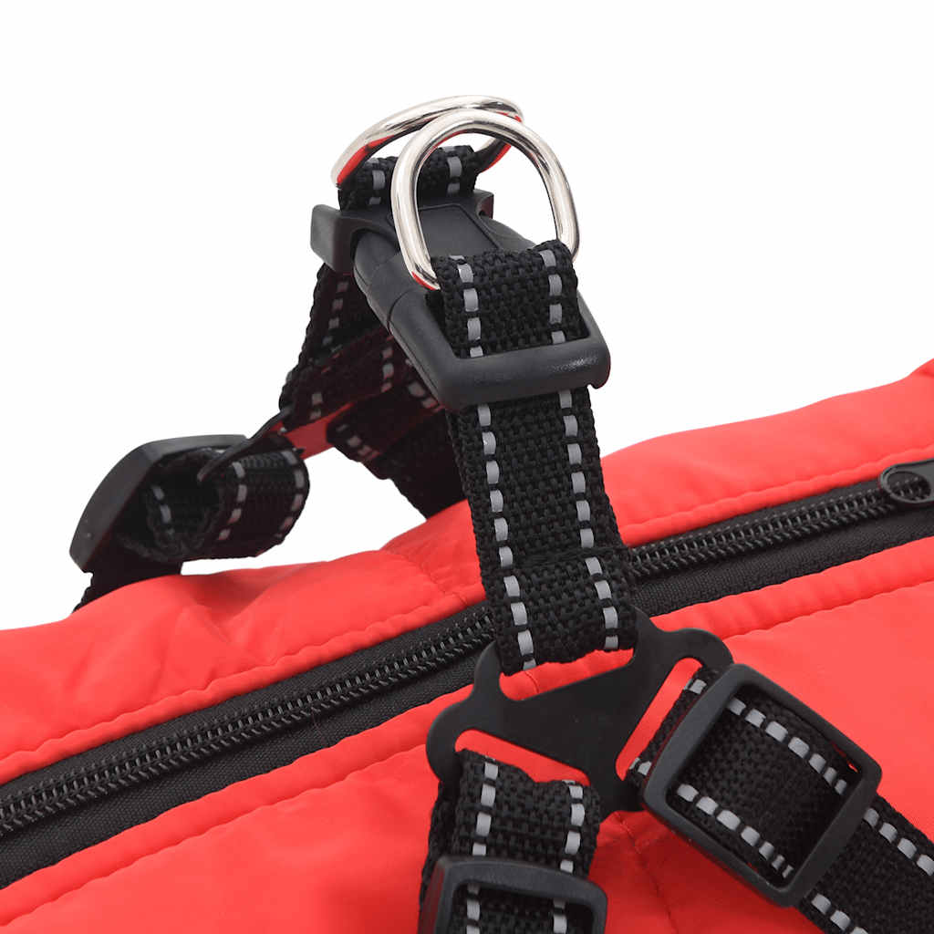 Hundemantel mit Geschirr Wasserdicht Reflektierend Rot L68