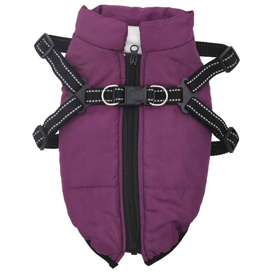 Hundemantel mit Geschirr Wasserdicht Reflektierend Lila L24
