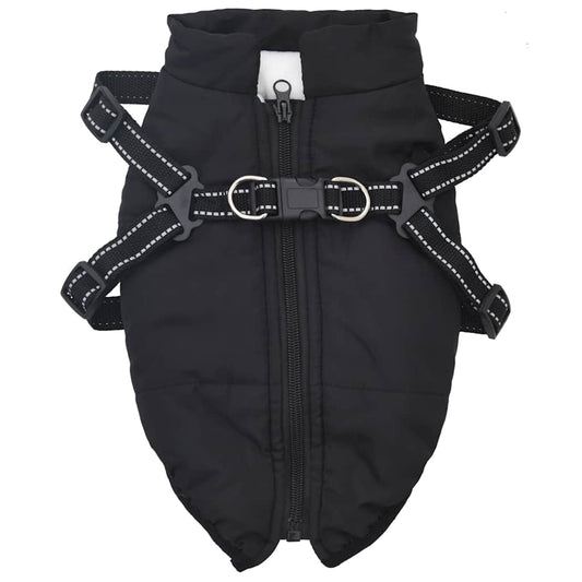 Hundemantel mit Geschirr Wasserdicht Reflektierend Schwarz L36