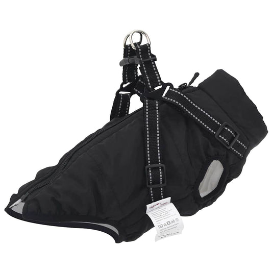 Hundemantel mit Geschirr Wasserdicht Reflektierend Schwarz L40