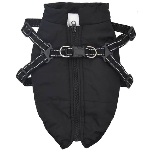Hundemantel mit Geschirr Wasserdicht Reflektierend Schwarz L40