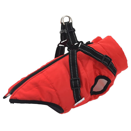 Hundemantel mit Geschirr Wasserdicht Reflektierend Rot L32