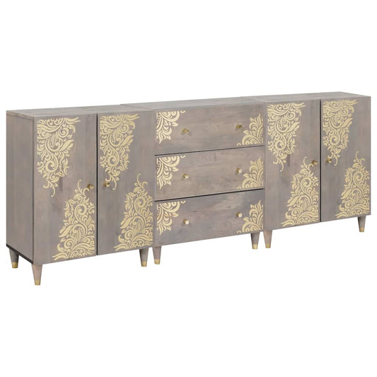 Badezimmermöbel Set Floral 3 pcs Grau und Gold 180 x 33 x 75 cm