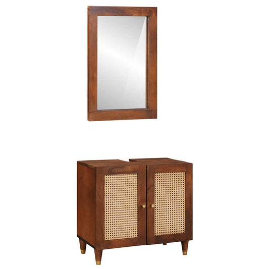 Badezimmermöbel mit Tür 2 pcs 62 x 33 x 58 cm Massives Mango-Holz