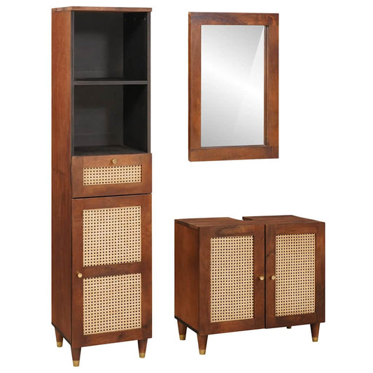 Badezimmermöbel mit Tür 3 pcs 38 x 33 x 160 cm Massives Mango-Holz