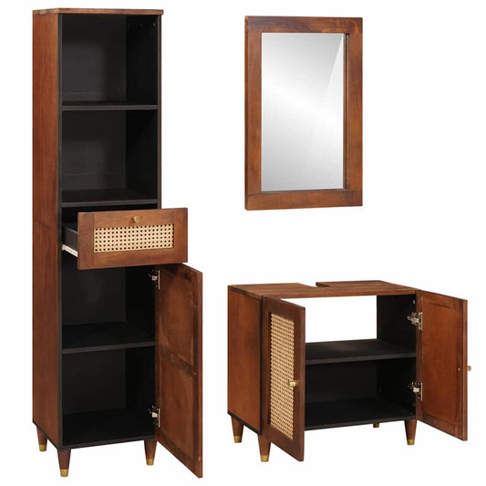 Badezimmermöbel mit Tür 3 pcs 38 x 33 x 160 cm Massives Mango-Holz