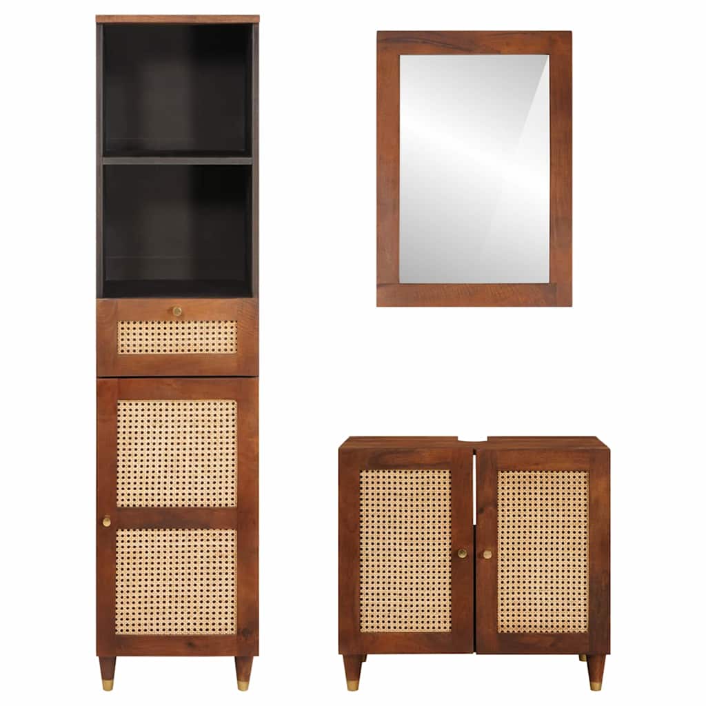 Badezimmermöbel mit Tür 3 pcs 38 x 33 x 160 cm Massives Mango-Holz