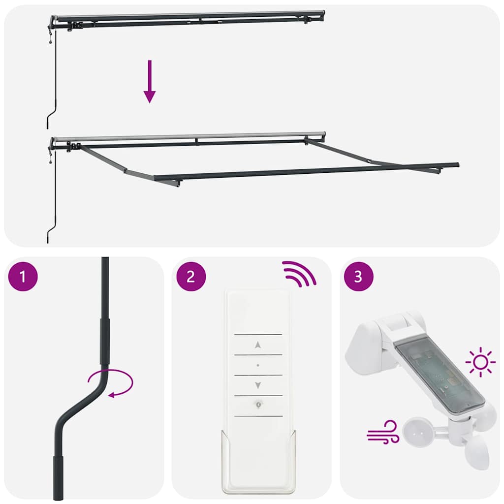 Markise Automatisch Anthrazit und Weiß 300x250 cm