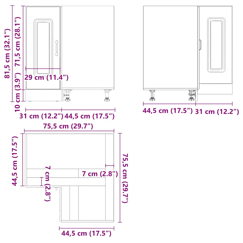 Küchen-Eckunterschrank Kalmar Braun Eichen-Optik Holzwerkstoff