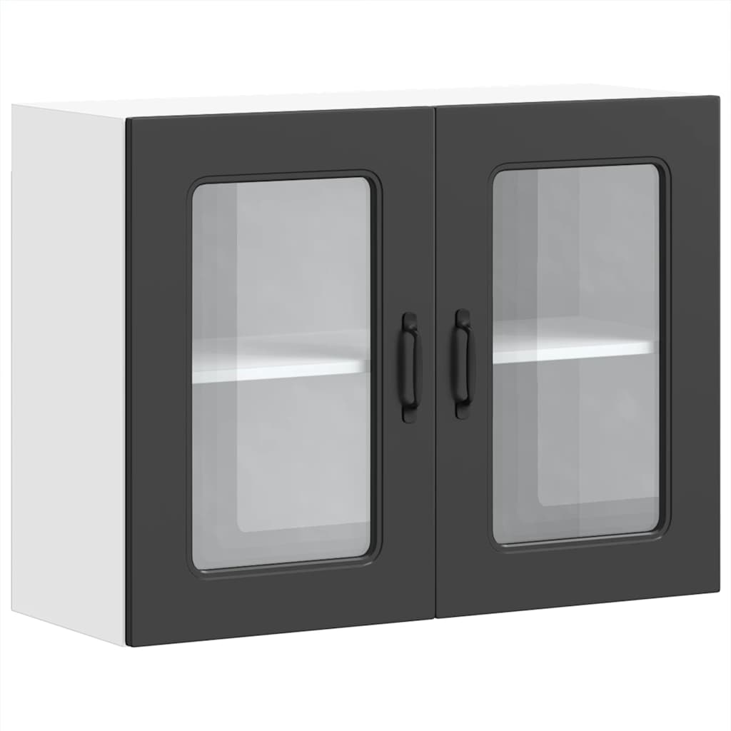 Küchen-Hängeschrank mit Glastür Kalmar Schwarz Holzwerkstoff