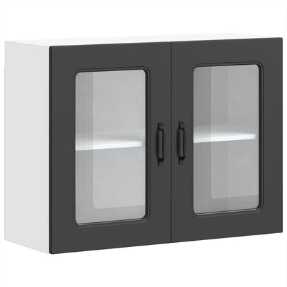 Küchen-Hängeschrank mit Glastür Kalmar Schwarz Holzwerkstoff
