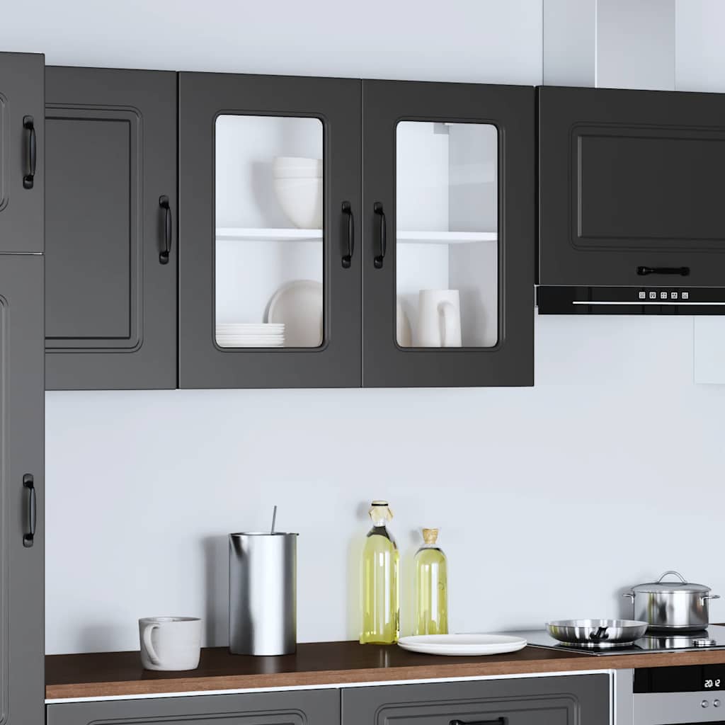 Küchen-Hängeschrank mit Glastür Kalmar Schwarz Holzwerkstoff