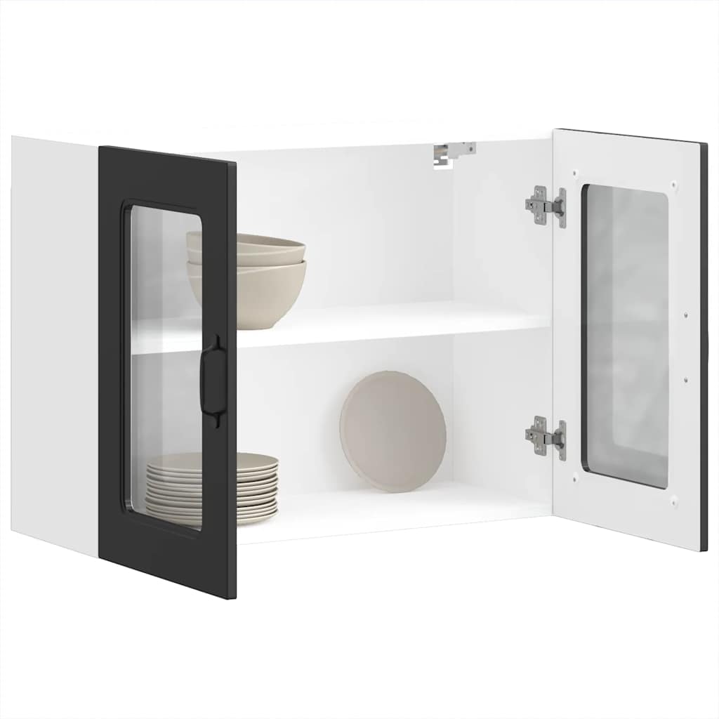 Küchen-Hängeschrank mit Glastür Kalmar Schwarz Holzwerkstoff