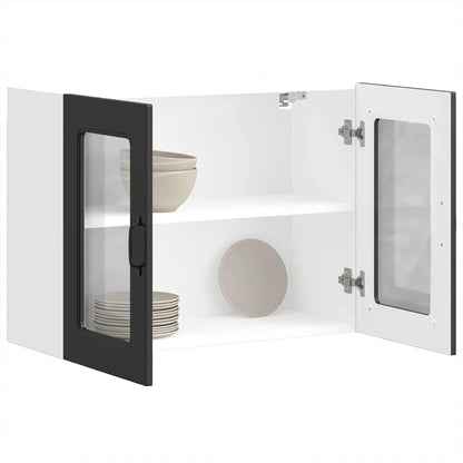 Küchen-Hängeschrank mit Glastür Kalmar Schwarz Holzwerkstoff
