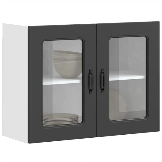 Küchen-Hängeschrank mit Glastür Kalmar Schwarz Holzwerkstoff