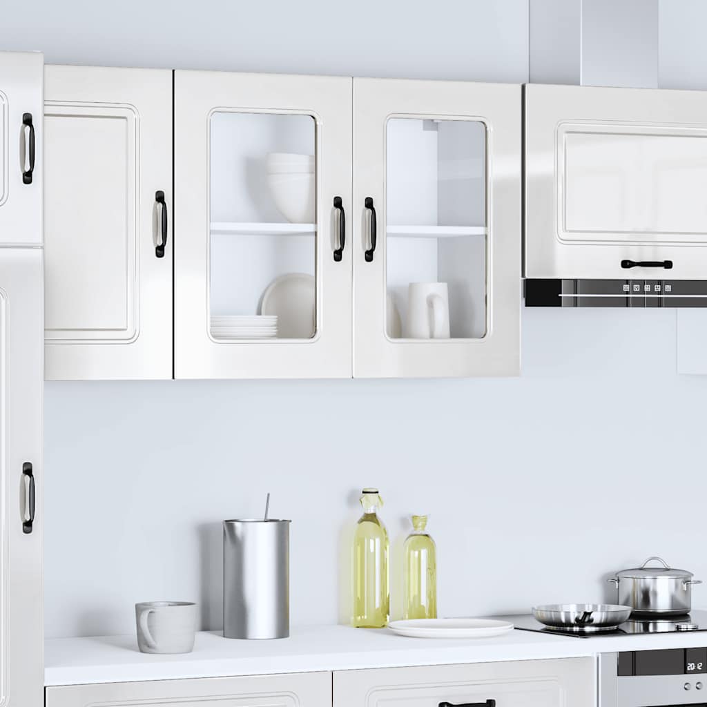 Küchen-Hängeschrank mit Glastür Kalmar Hochglanz-Weiß Holzwerkstoff