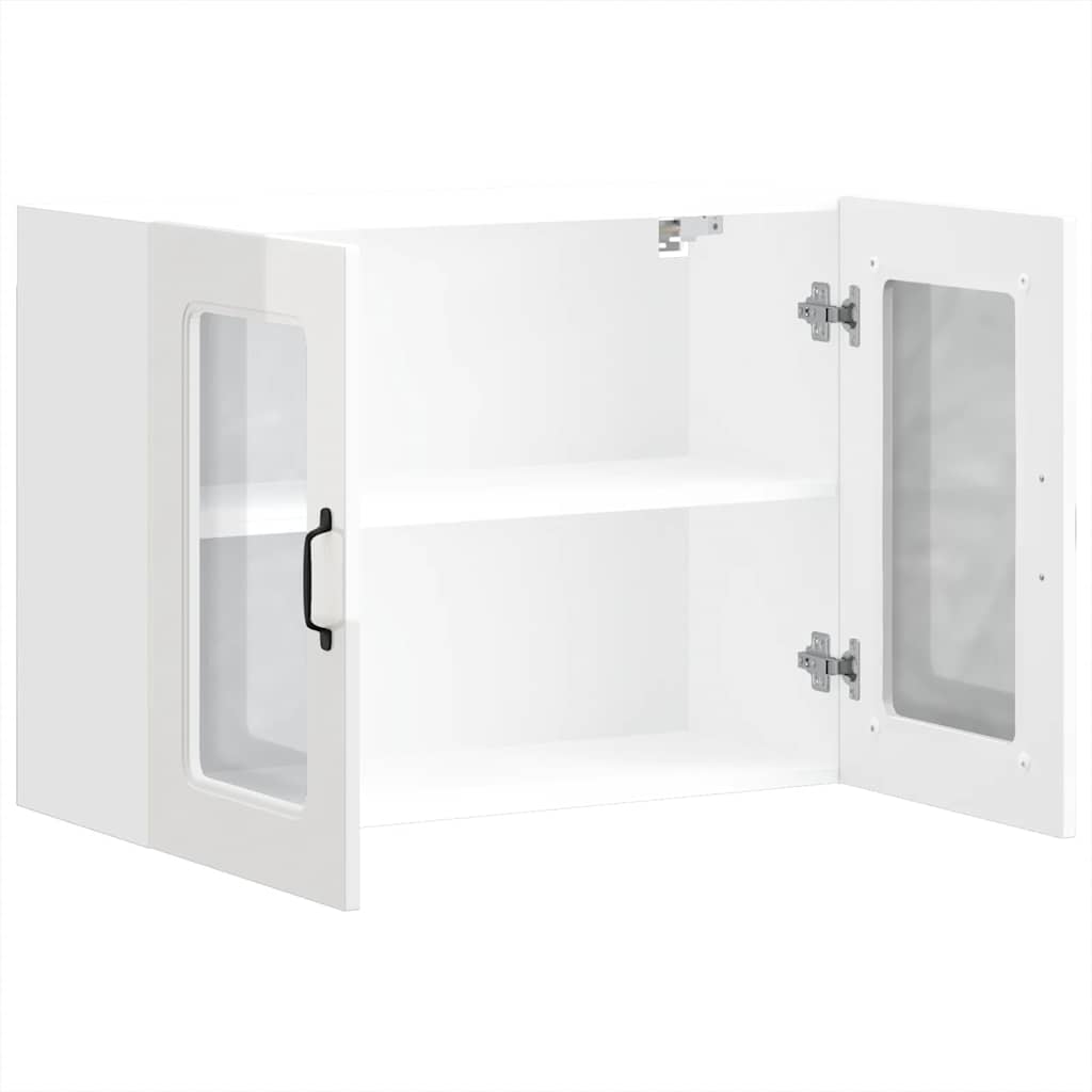 Küchen-Hängeschrank mit Glastür Kalmar Hochglanz-Weiß Holzwerkstoff