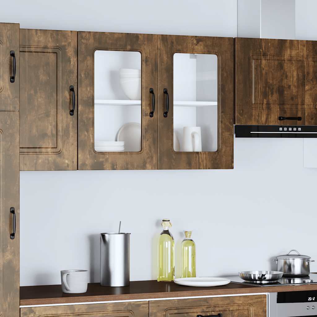 Küchen-Hängeschrank mit Glastür Kalmar Räuchereiche Holzwerkstoff