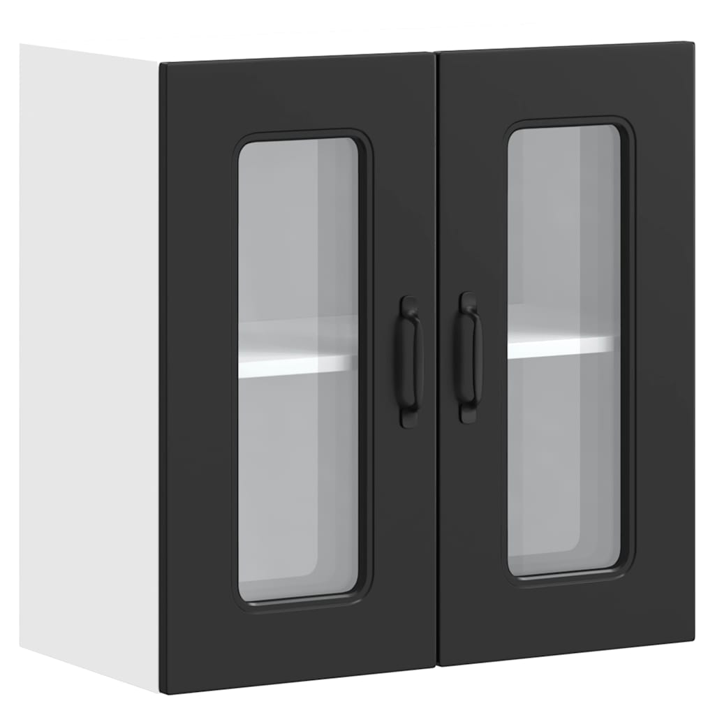Küchen-Hängeschrank mit Glastür Kalmar Schwarz Holzwerkstoff