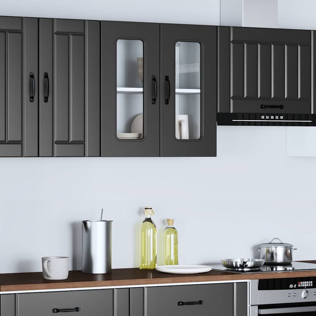 Küchen-Hängeschrank mit Glastür Kalmar Schwarz Holzwerkstoff