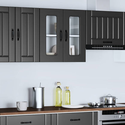 Küchen-Hängeschrank mit Glastür Kalmar Schwarz Holzwerkstoff