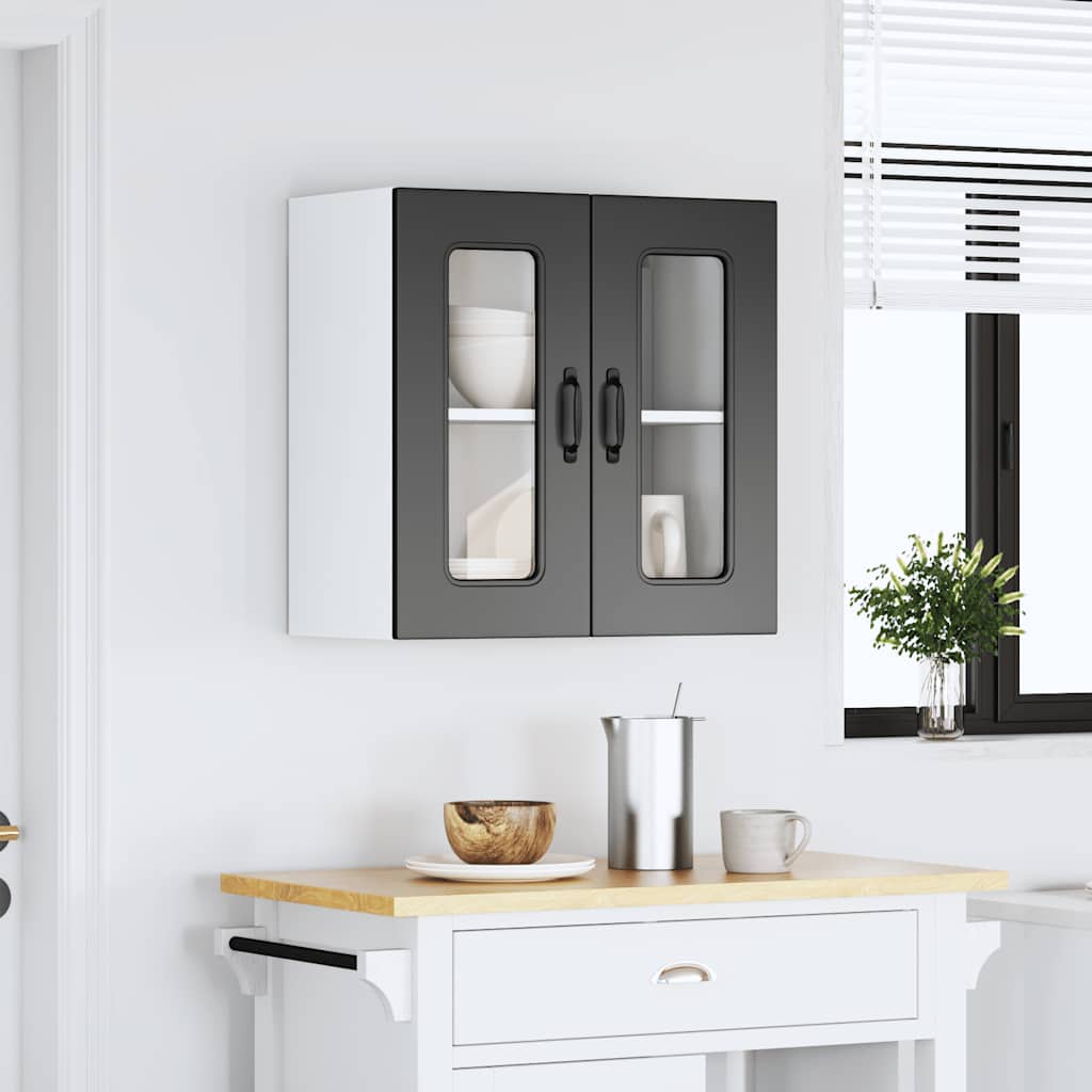 Küchen-Hängeschrank mit Glastür Kalmar Schwarz Holzwerkstoff