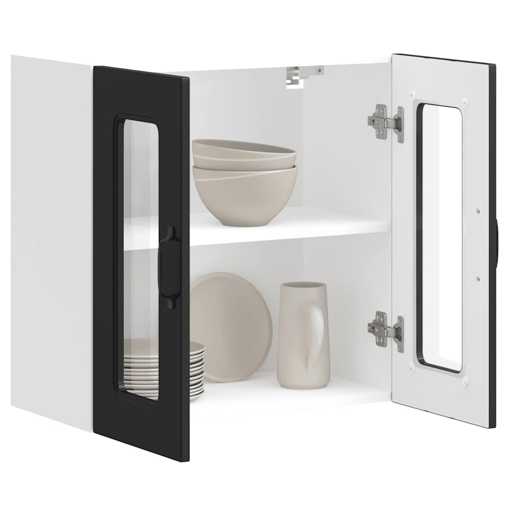 Küchen-Hängeschrank mit Glastür Kalmar Schwarz Holzwerkstoff