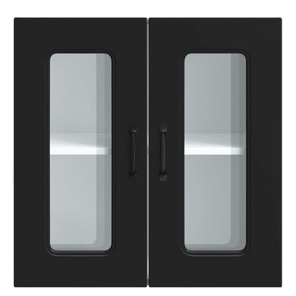 Küchen-Hängeschrank mit Glastür Kalmar Schwarz Holzwerkstoff