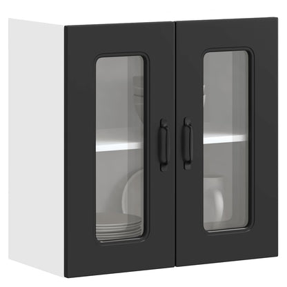 Küchen-Hängeschrank mit Glastür Kalmar Schwarz Holzwerkstoff