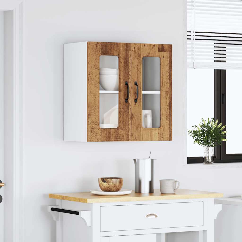 Køkken vægskab med glaslåge gammelt træ look træ materiale