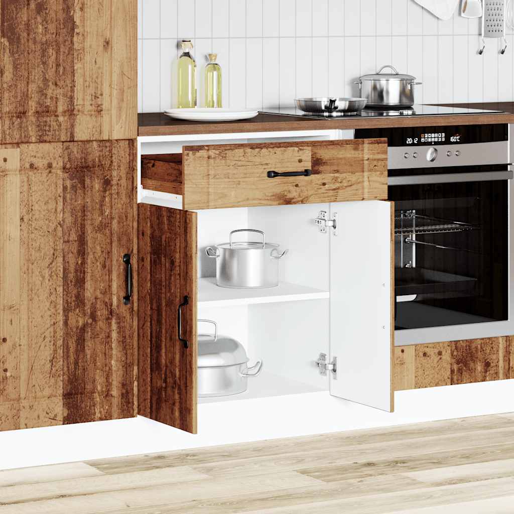 Køkkenunderskab Lucca træmateriale i gammelt trælook
