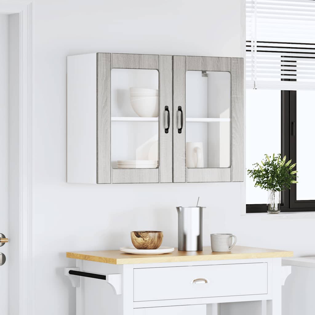 Køkken overskab med glaslåge Lucca Grey Sonoma træmateriale