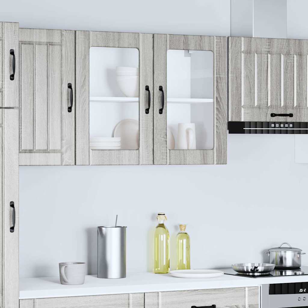 Køkken overskab med glaslåge Lucca Grey Sonoma træmateriale