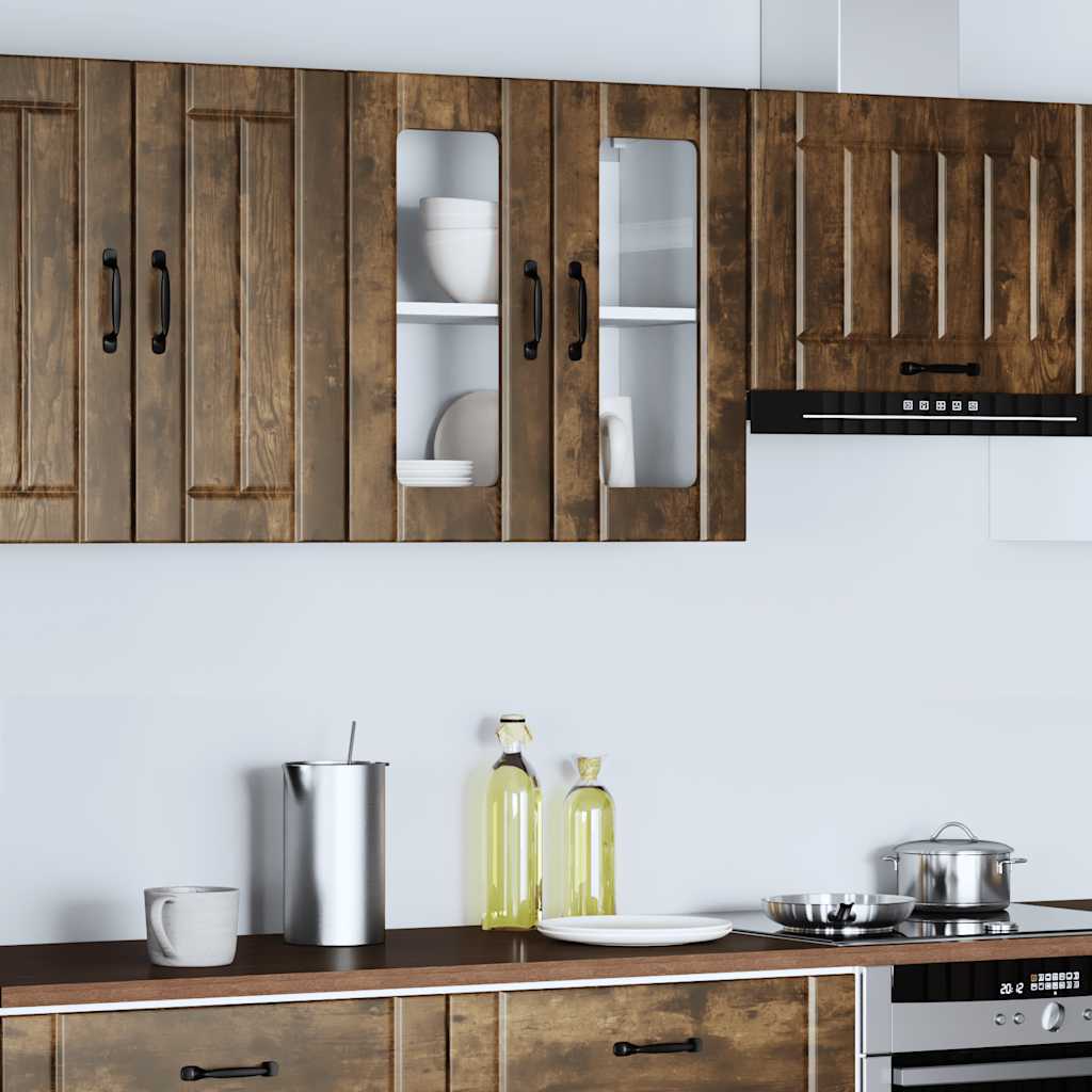 Küchen-Hängeschrank mit Glastür Lucca Räuchereiche Holzwerkstoff