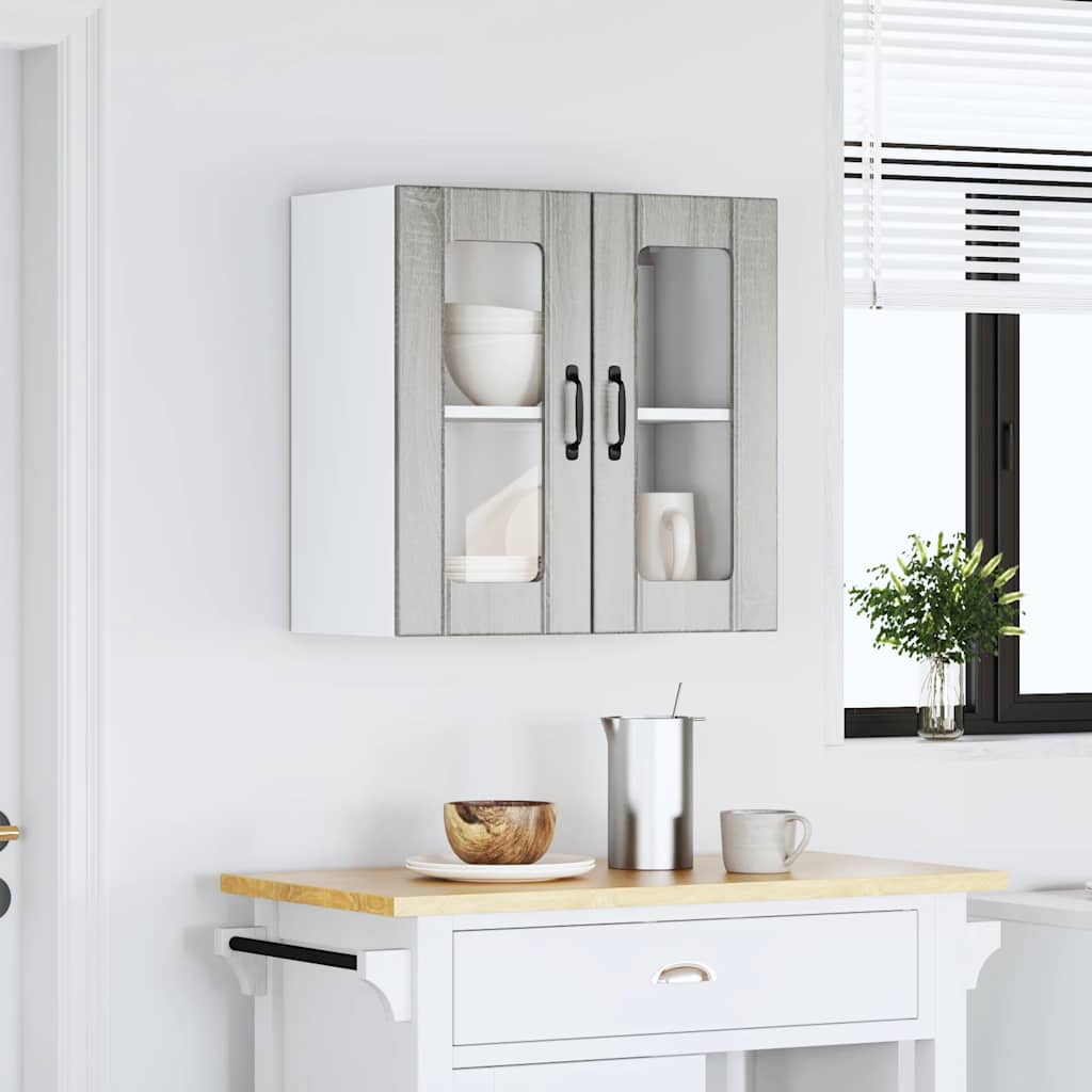 Køkken overskab med glaslåge Lucca Grey Sonoma træmateriale
