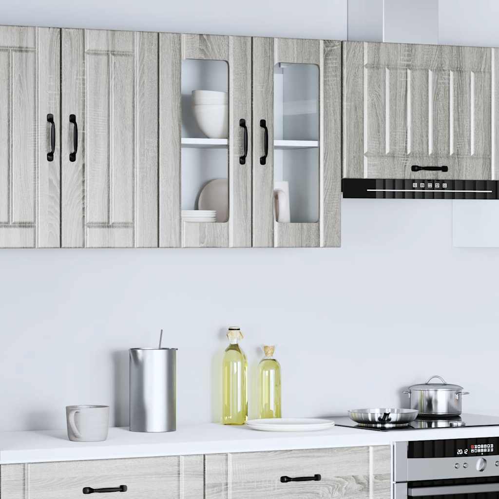 Køkken overskab med glaslåge Lucca Grey Sonoma træmateriale