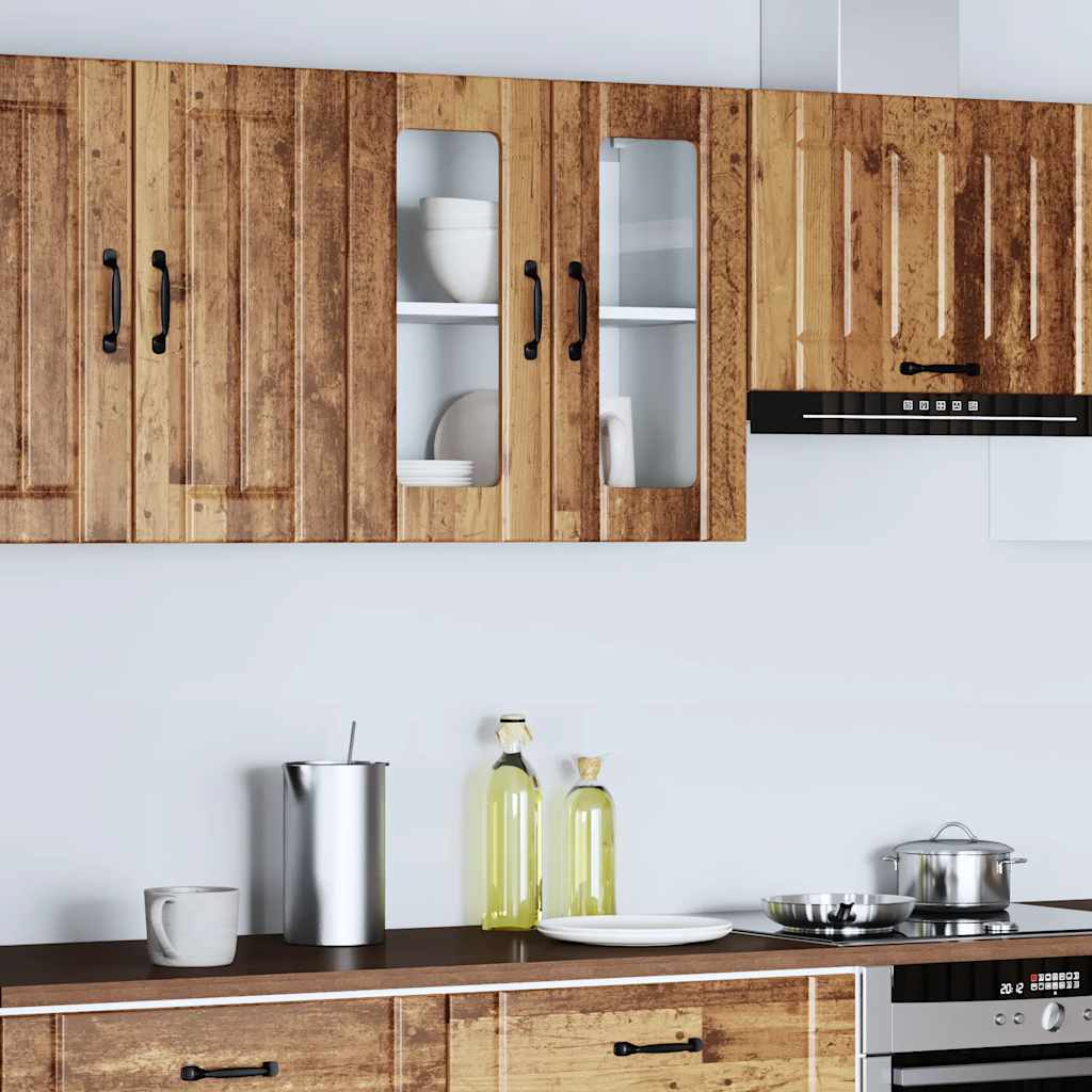 Køkken vægskab med glaslåge gammelt træ look træ materiale