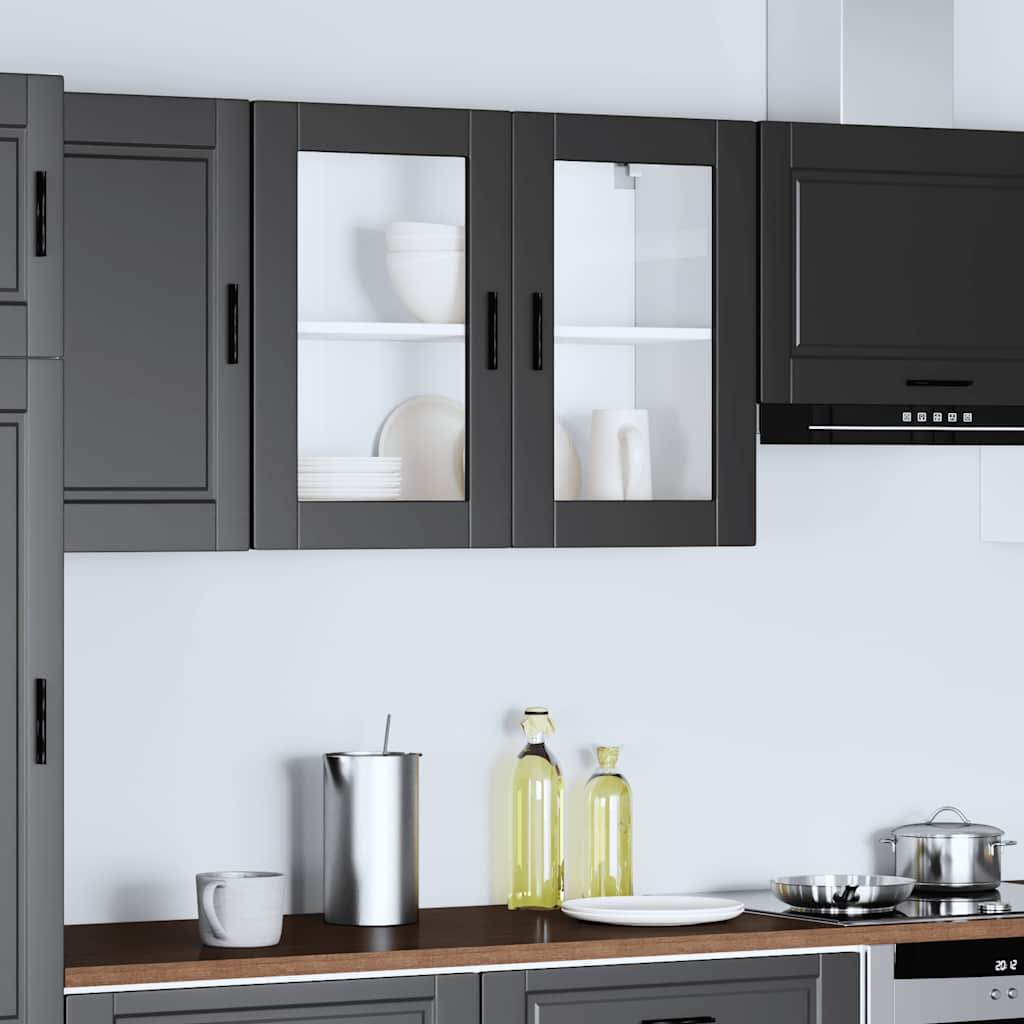 Küchen-Hängeschrank mit Glastür Porto Schwarz